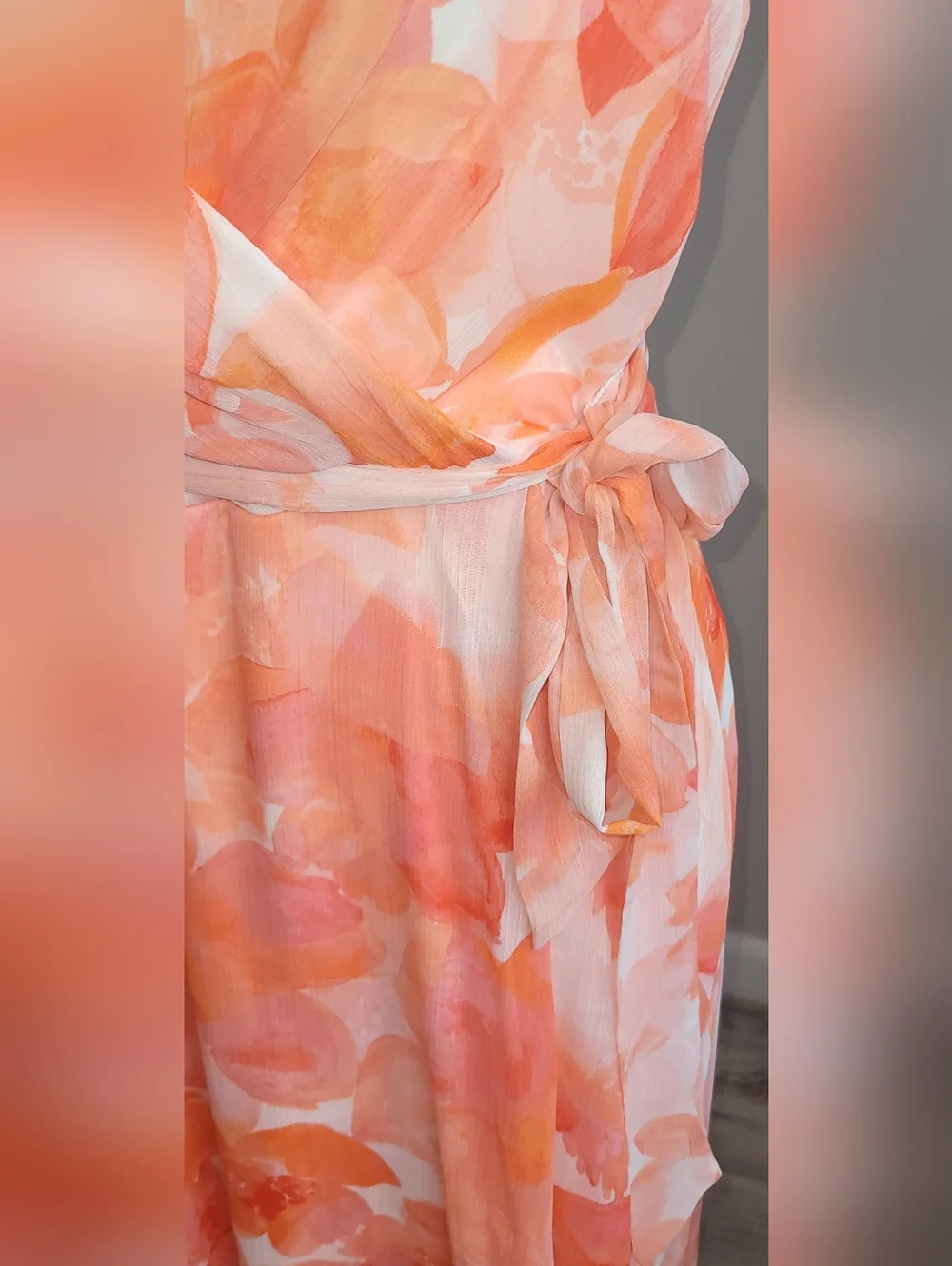 DKNY NWT Floral Maxi Dress Size 10 Peach Coral High Low Formal - Picture 3 of 10